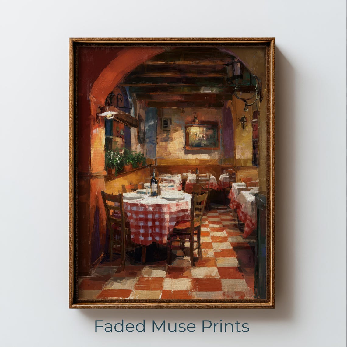 Rustic Italian Trattoria Candlelit Restaurant Interior Poster