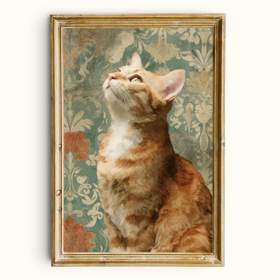 Vintage Orange Cat Print Elegant Wall Art Classic Tabby Portrait Printable Digital Download