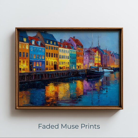 Nyhavn Canal Houses Copenhagen Colorful Evening Waterfront Printable Wall Art Digital Download 2818