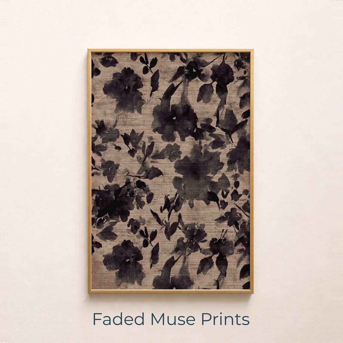 Black Floral Silhouette, Moody Rustic Botanical Art Print
