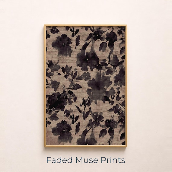 Black Floral Silhouette, Moody Rustic Botanical Art Print