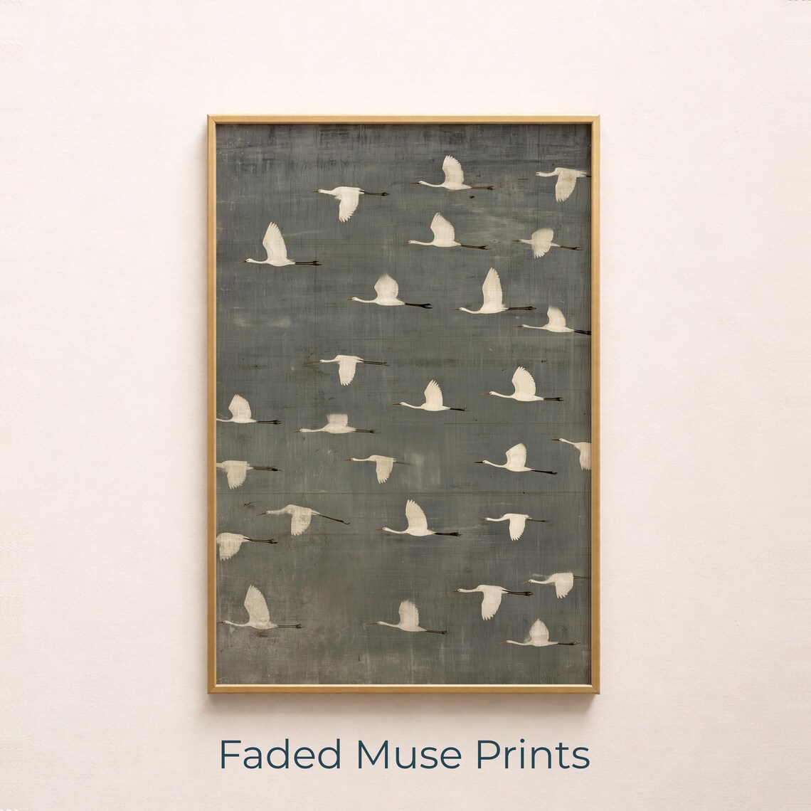 White Birds In Flight Rustic Grey Farmhouse Watercolor Wildlife Wall Print