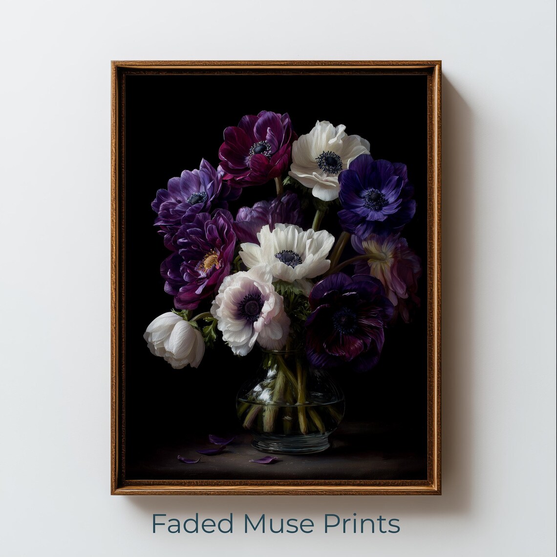 Purple Anemone Bouquet Poster Moody Floral Still Life Artwork