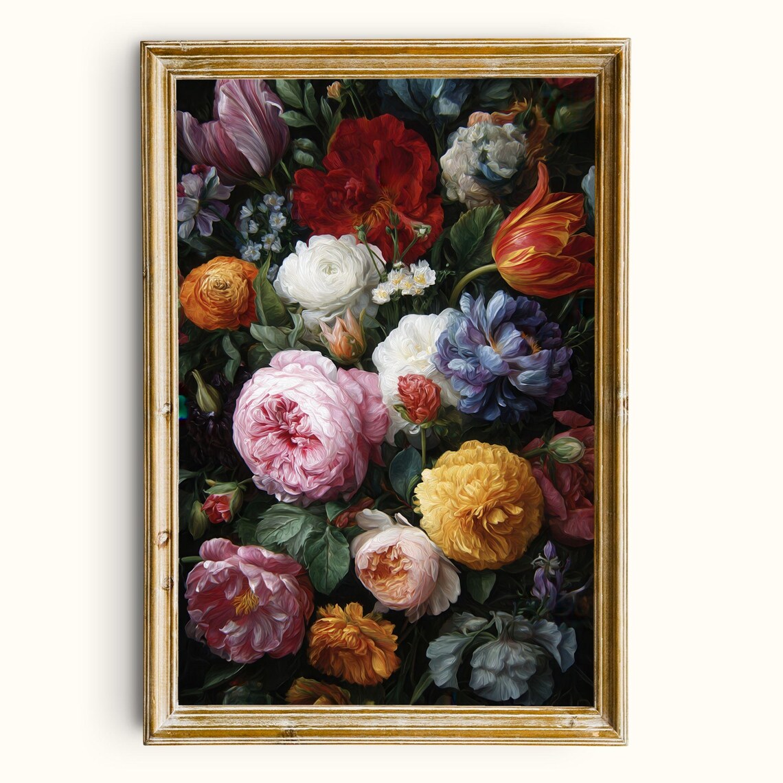 Vintage Floral Still Life Art Print, Moody Botanical Decor