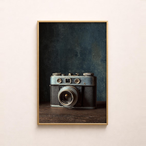 Vintage Film Camera Still Life Print Moody Retro Photography Rustic Rangefinder Art Digital Download