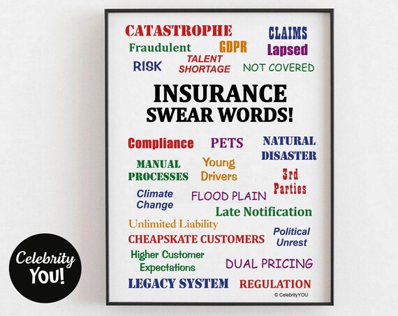 Insurance Swear Words Funny Colorful Insurance Agent Office Poster