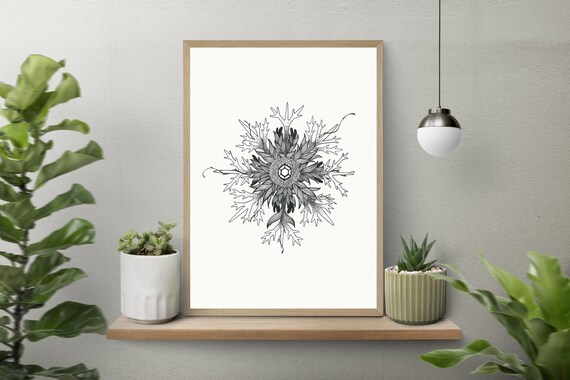 Summer Snow Flakes Fairyland Black And White Intricate Line Art Home Wall Decor