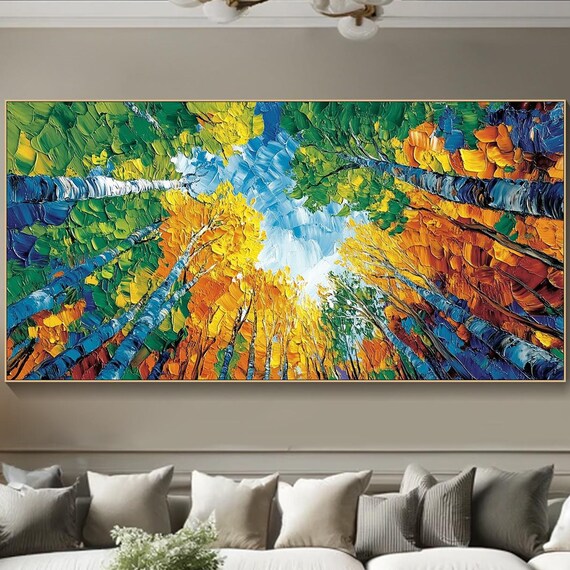 Colorful Forest Canopy Painting On 3d Original Texture Wall Art Vibrant Nature Artwork Abstract Tree Painting Large Living Room Art