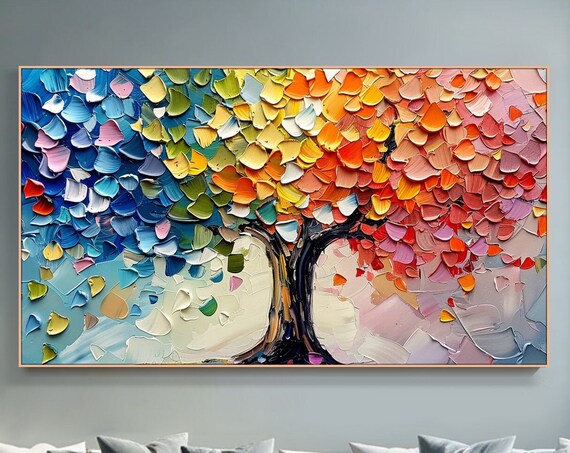 Original Colorful Tower Tree Painting On 3d Impasto Textured Tree Painting Dreamy Vibrant Wall Art Living Room Art Contemporary Art