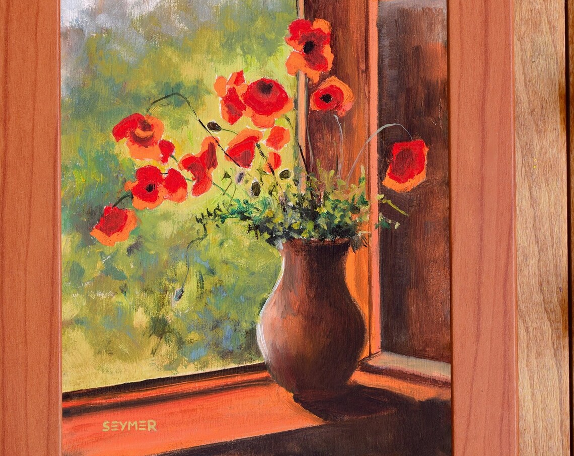 Fresh Red Poppies in a Clay Vase on a Sunny Windowsill Poster - Image 3