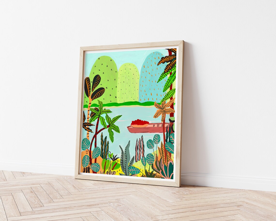 Tropical Scene Art Print, Jungle Mountain River - Image 3