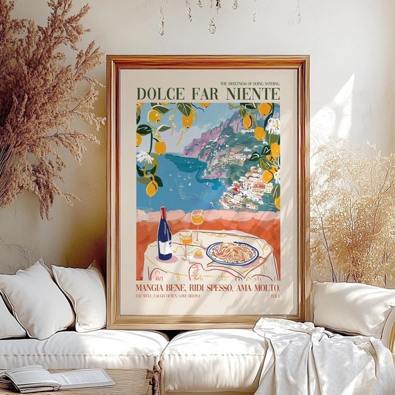 Retro Italian Food Lover Quote Art Print, Pasta & Wine