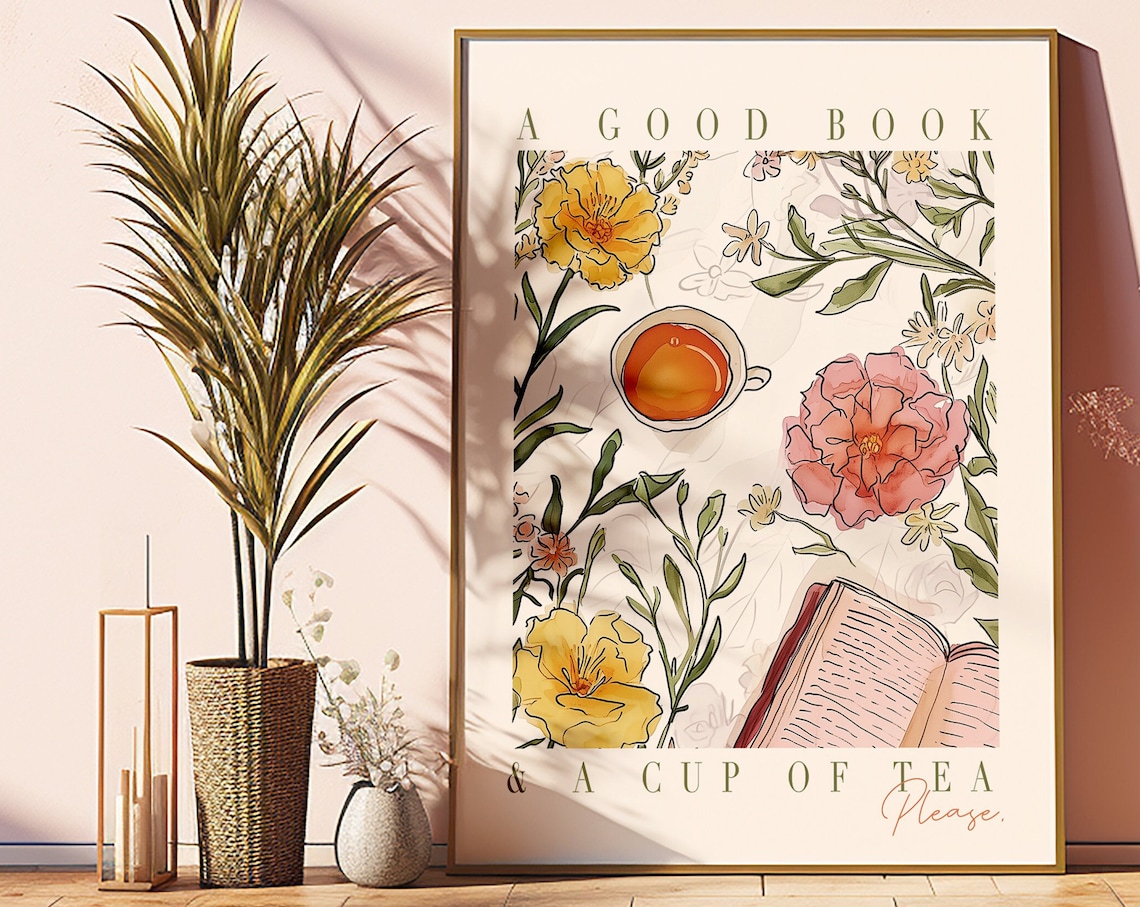 Book And Tea Lover Booknerd Watercolor Flowers Art Print