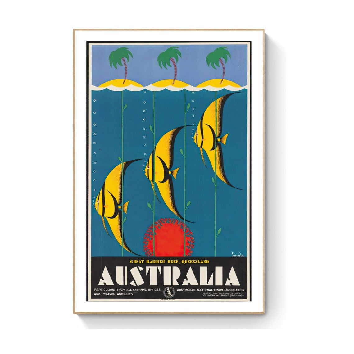 Australia Great Barrier Reef Vintage Travel Angelfish Wall Art Decor