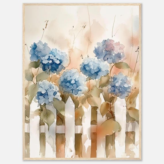 Hydrangea Watercolor Painting Print Blue Flowers Wall Art Botanical Artwork Cottage Garden Floral Poster By Nataliaayuart