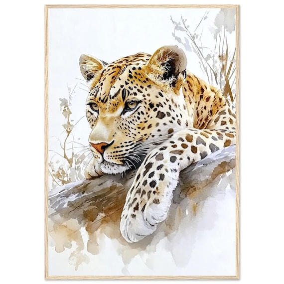 Resting Leopard Watercolor Safari Wildlife Big Cat Portrait Poster