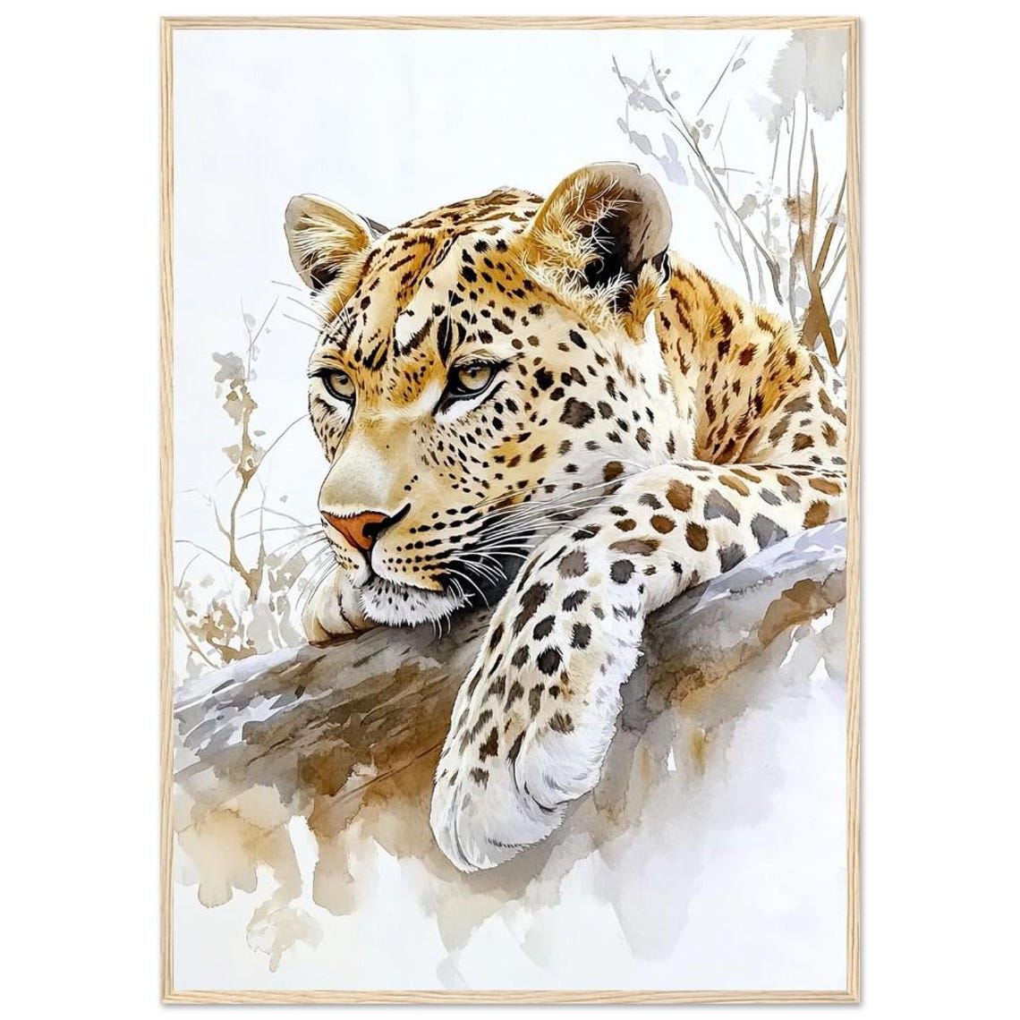Resting Leopard Watercolor Safari Wildlife Big Cat Portrait Poster