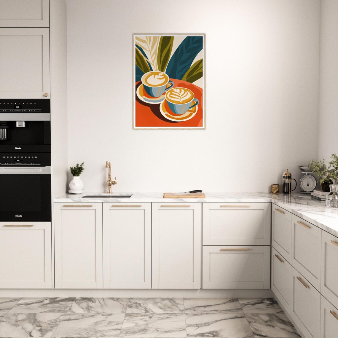 Two Cappuccino Cups Latte Art Tropical Warm Modern Coffee Poster - Image 2