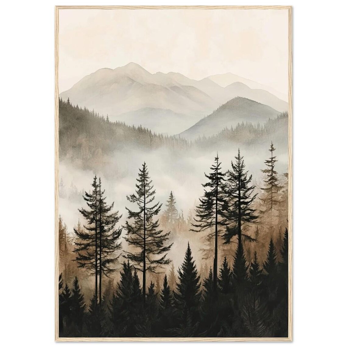Misty Appalachian Mountains Foggy Forest Watercolor Art Print