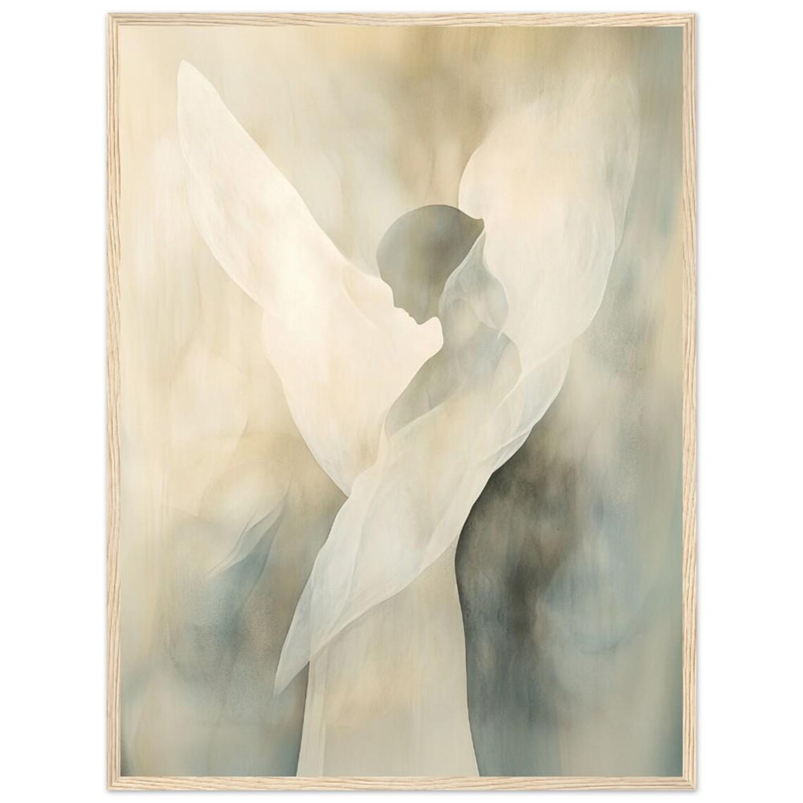 Abstract White Angel Watercolor Art Print, Neutral Spiritual