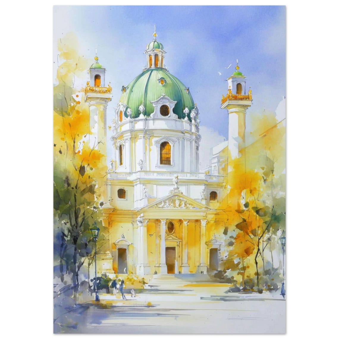 Vienna Karlskirche Church Watercolor Austrian Architecture Art Poster