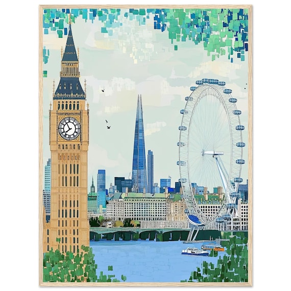 London Skyline Big Ben Shard London Eye Thames Modern Art Poster