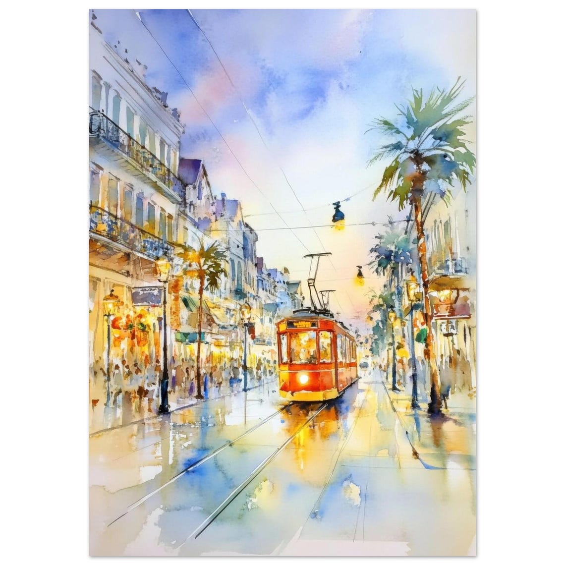New Orleans Canal Street Watercolor Painting Print Usa Wall Art French Quarter Artwork Louisiana Canvas Poster By Nataliaayuart