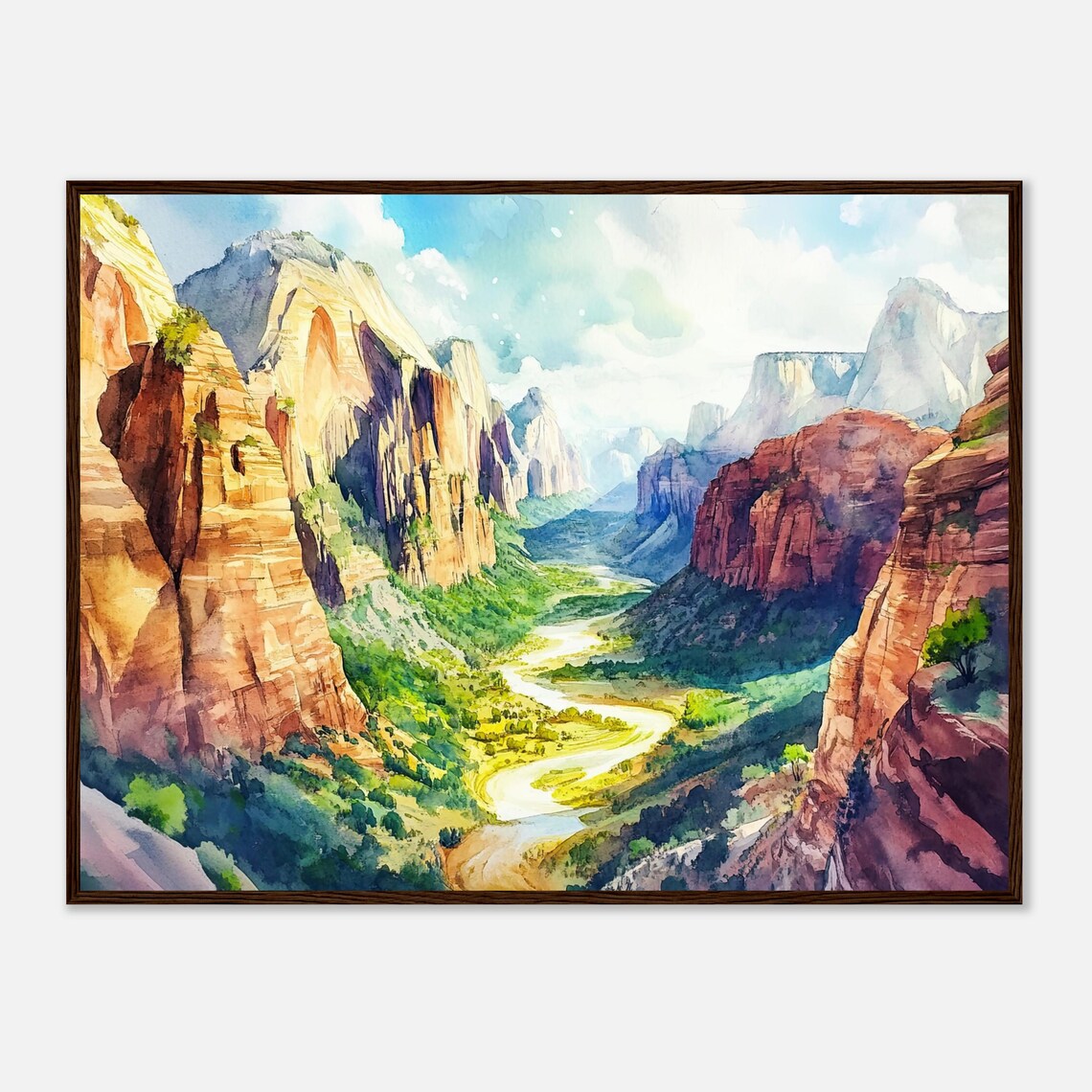 Zion National Park Canyon Wall Art Print Angels Landing View Watercolor Painting Utah Landscape Painting Traveller Poster By