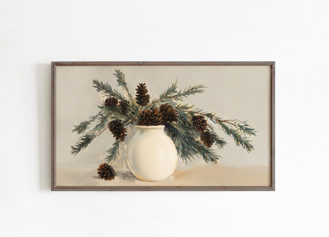 Winter Pine Branches Pinecone Still Life Rustic Botanical Poster - Image 3