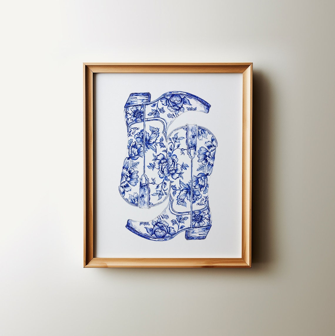 Blue and White Porcelain Floral Cowboy Boot Chinoiserie Wall Art