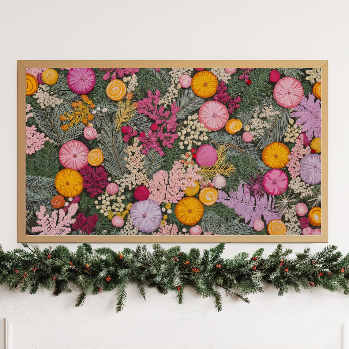Colorful Christmas Floral Pattern Pink Holiday Botanical Art Poster - Image 4