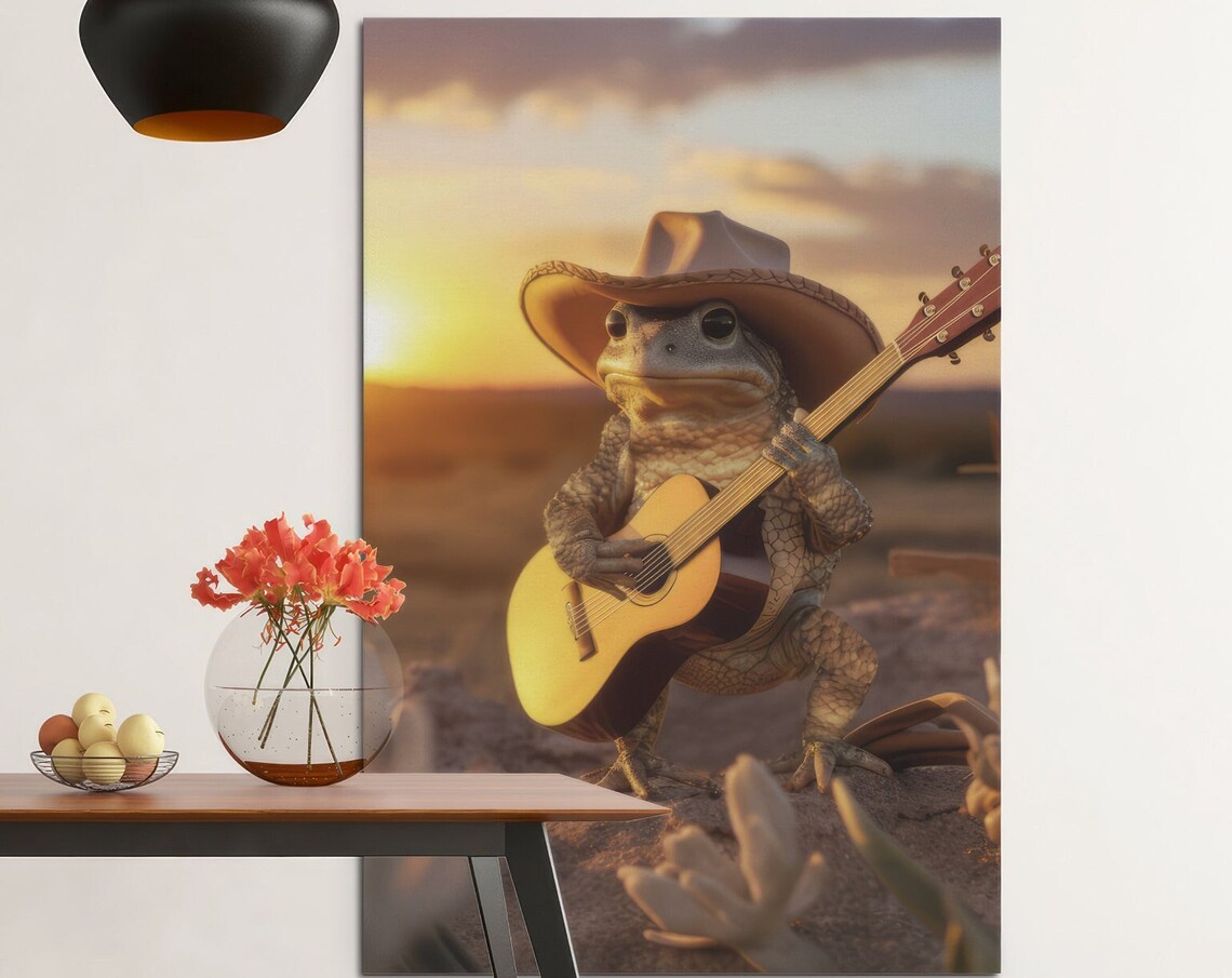 Frog Playing Guitar, Funny Country Cowboy Poster