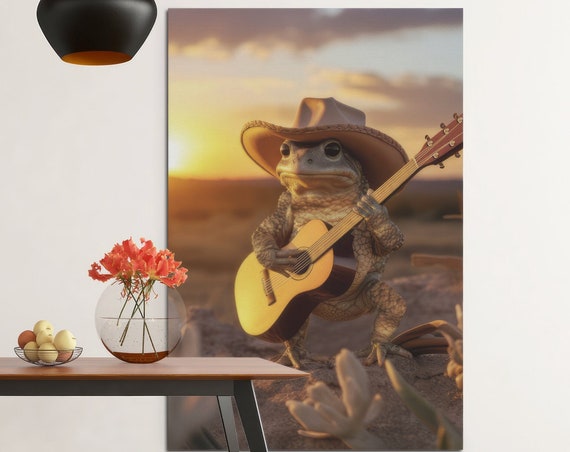 Frog Playing Guitar, Funny Country Cowboy Poster