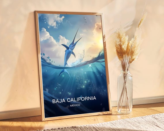 Baja Mexico Poster Exotic Travel Decor Freediving Spot Ocean Scenery Home Or Booking Tropical Island Art