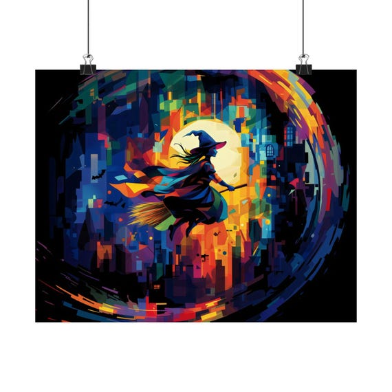 Geometric Witch Poster Print Gothic Modern Painting Halloween Eccentric Wall Print Airbnb Art Wall Decor