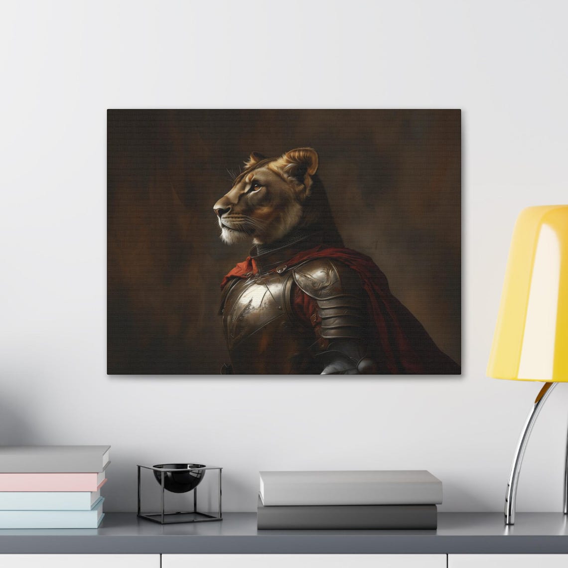 Lioness Knight Profile In Steel Armor And Red Cape Medieval Poster - Image 2