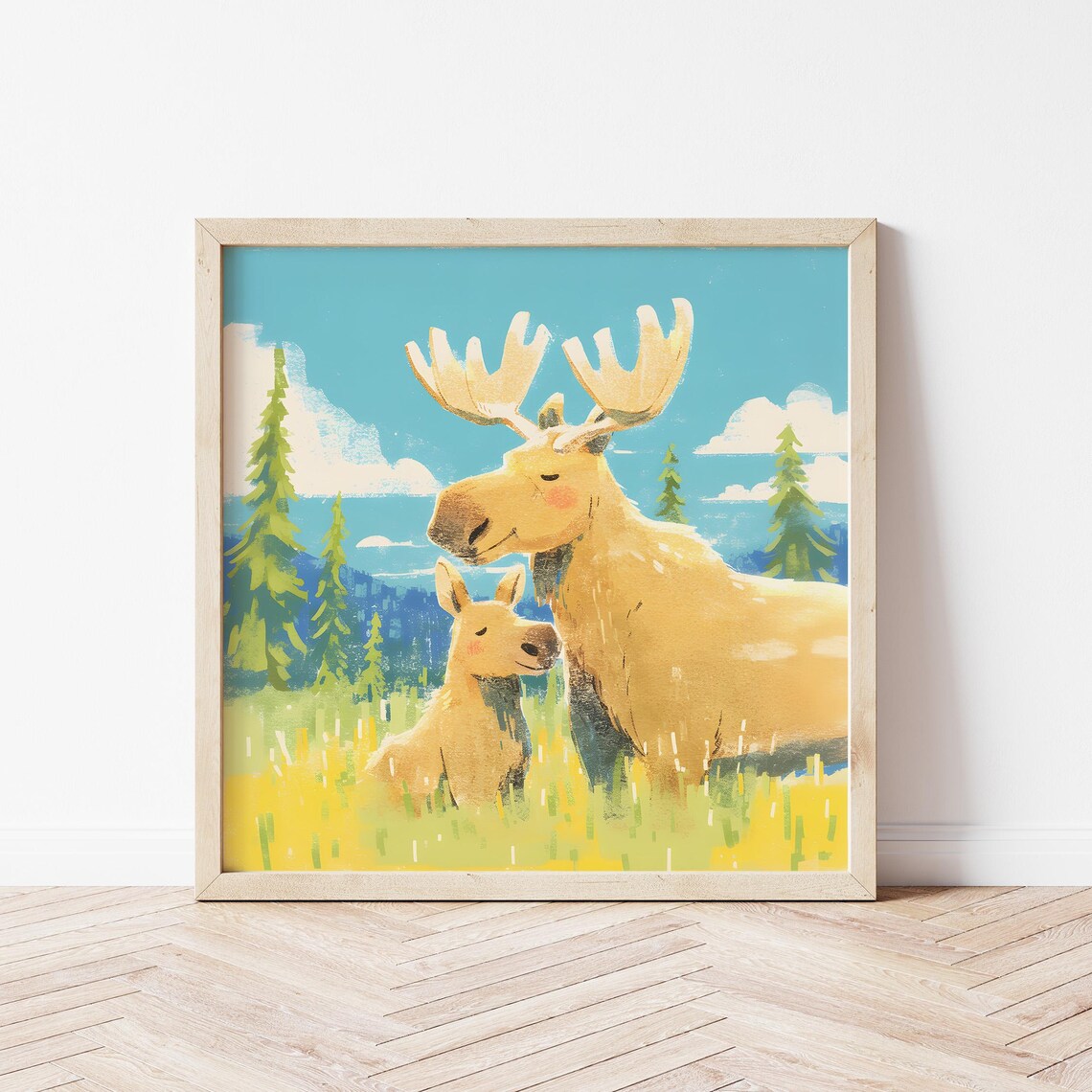 Moose Family Illustration, Gender-Neutral Nursery Art Print