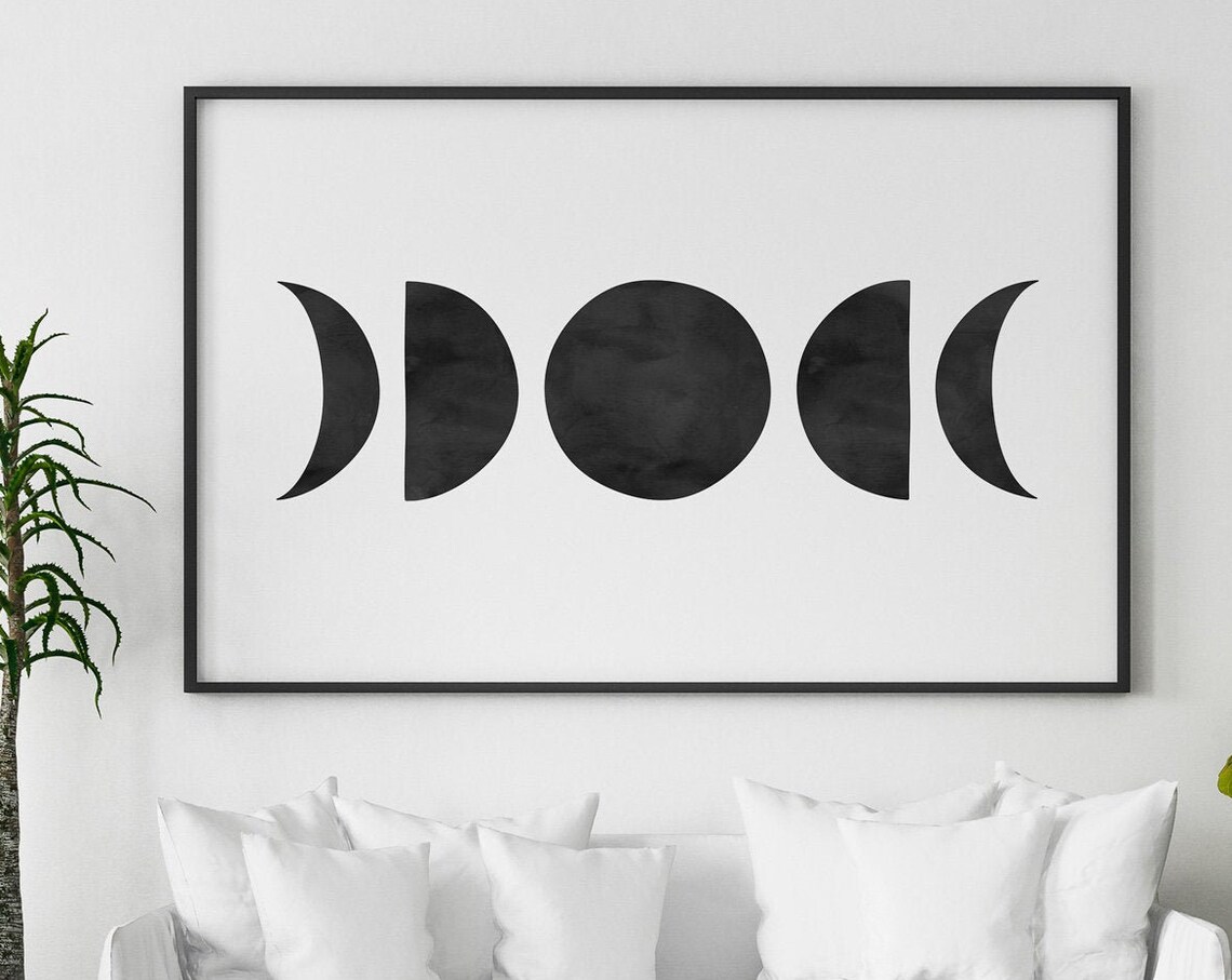 Phases Of Moon Black And White Art Print - Image 3
