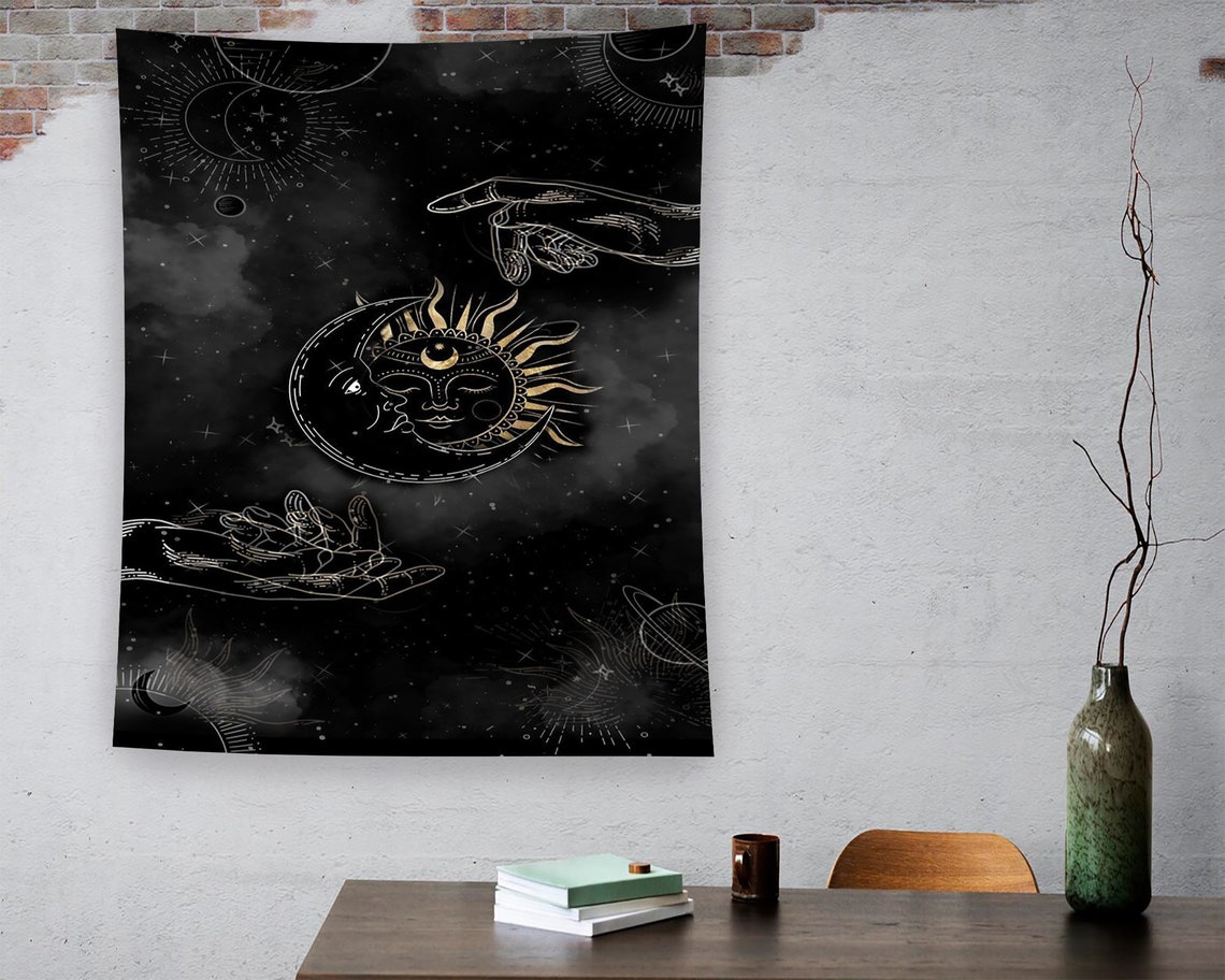 Celestial Sun Moon Eclipse Gold Hands Mystic Astrology Wall Art Decor - Image 2