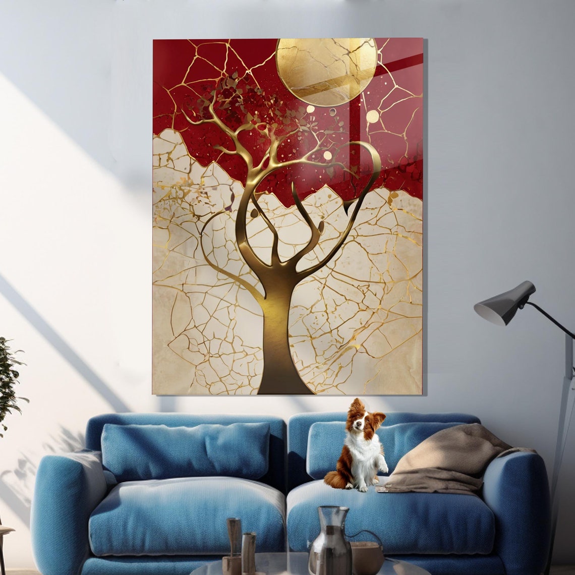 Gold Tree Red Kintsugi Marble Golden Moon Modern Wall Poster - Image 3