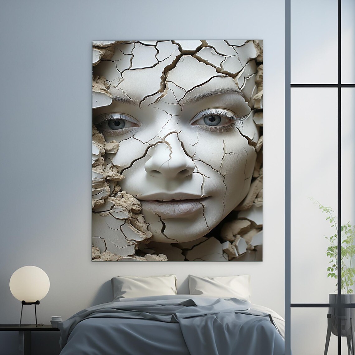Cracked Porcelain Woman Face 3D Surreal Sculpture Art Poster - Image 2