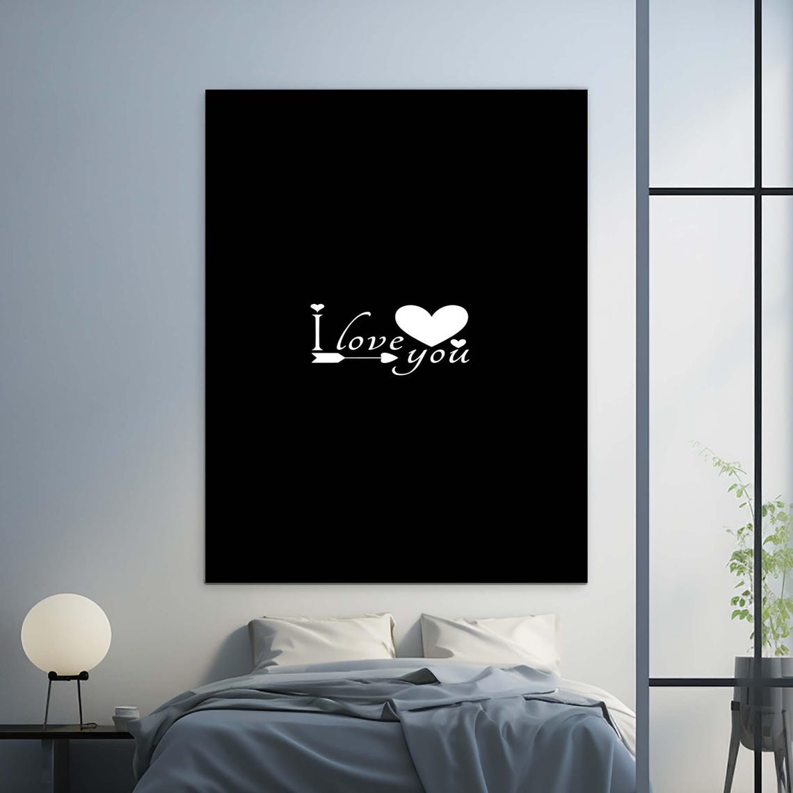 I Love You Text With Heart And Arrow White On Black Minimal Wall Art