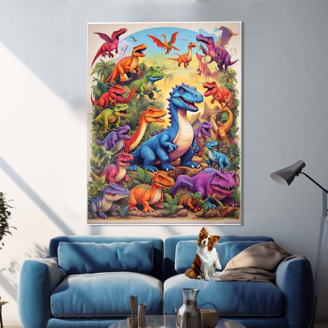Colorful Cartoon Dinosaurs Collage Kids Jungle Playroom Wall Art - Image 2