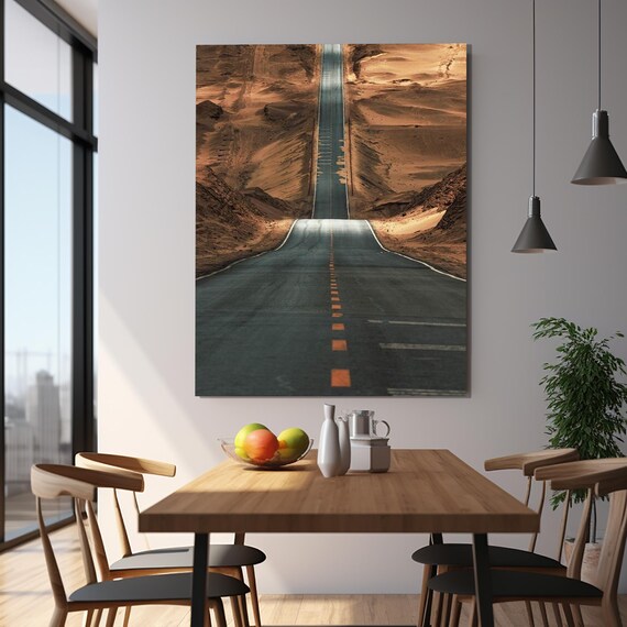 Endless Desert Highway Vanishing Point Road Through Dunes Travel Poster