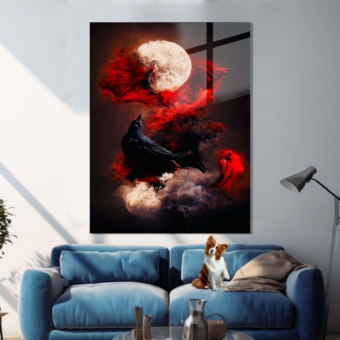 Black Raven Red Smoke Full Moon Gothic Dark Fantasy Art Poster - Image 3