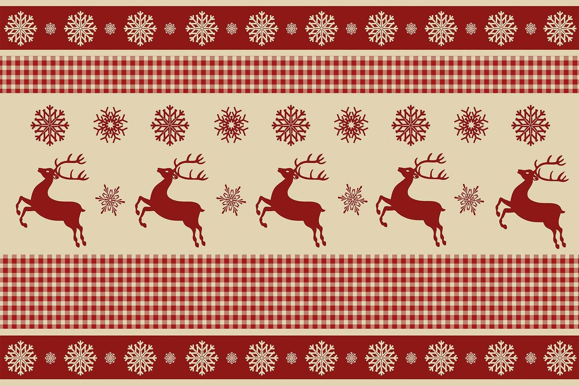 Red Christmas Reindeer Snowflake Plaid Holiday Tapestry Wall Art - Image 3