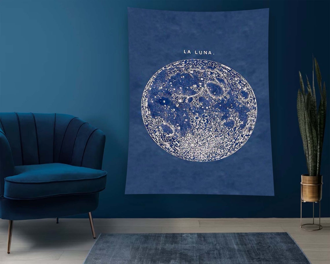 Moon Tapestry Blue Tapestry Salon Tapestry Modern Tapestry Luxury Tapestry Minimalist Tapestry Tapestry Decor Moon Pattern Tapestry Gift
