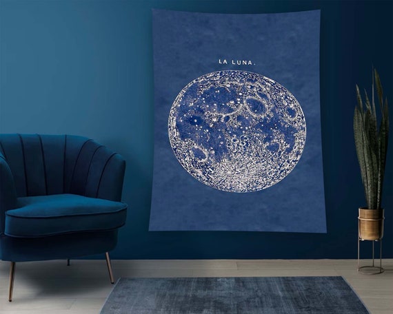 Moon Tapestry Blue Tapestry Salon Tapestry Modern Tapestry Luxury Tapestry Minimalist Tapestry Tapestry Decor Moon Pattern Tapestry Gift