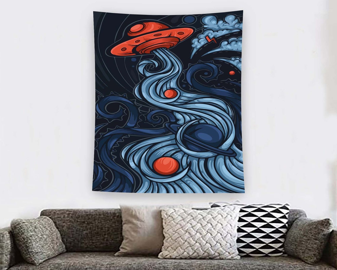 Cartoon UFO Space Planets Retro Sci Fi Psychedelic Alien Wall Art - Image 2