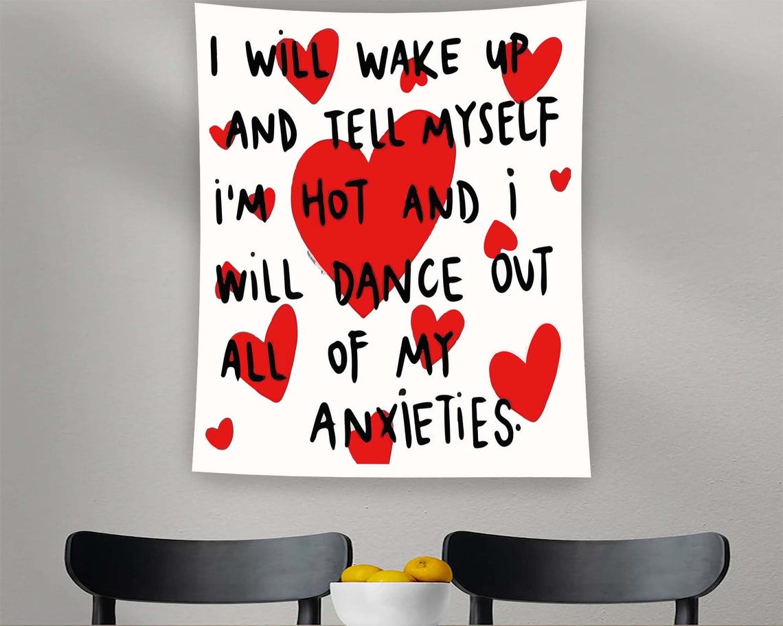 Dance Out All My Anxieties Red Hearts Funny Affirmation Wall Art - Image 2